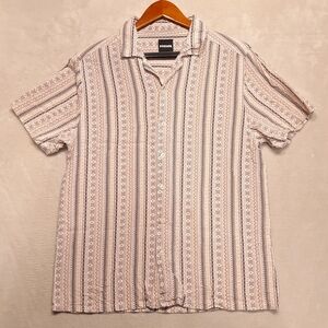 RSQ Mens Short Sleeve Button Shirt Sz.M/Pink-Beige Striped/Rayon/RN#108168